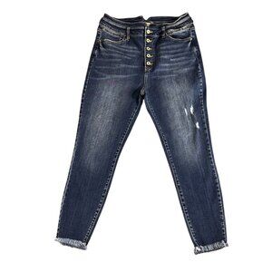 KanCan Womens Button-Fly Jeans High-Rise Distressed Hem Size 15/31 Blue